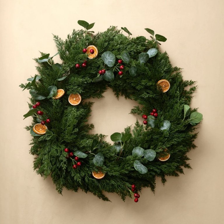  orange and berry evergreen wreath