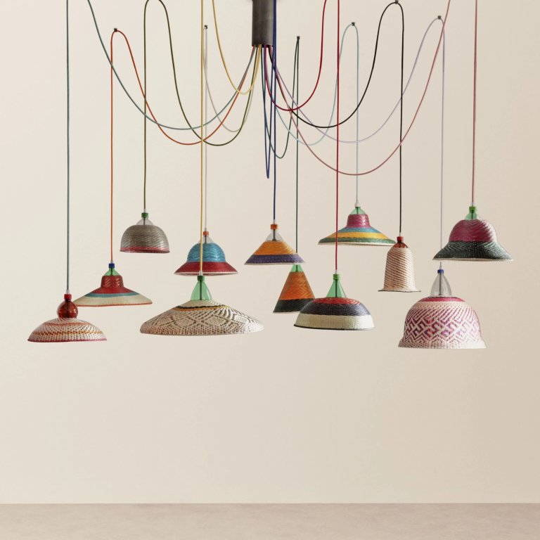  12-light chandelier with colorful woven shades