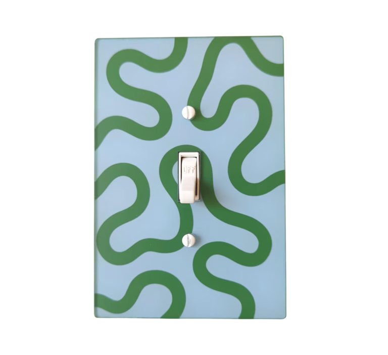 green and blue squiggle light switch