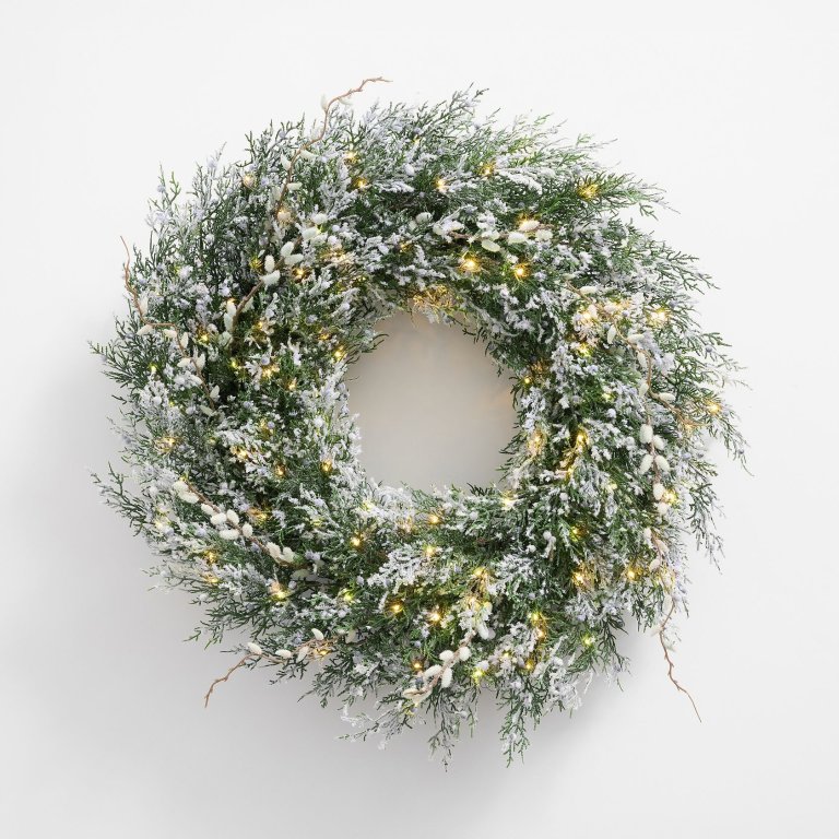  flocked pine and pussywillow wreath