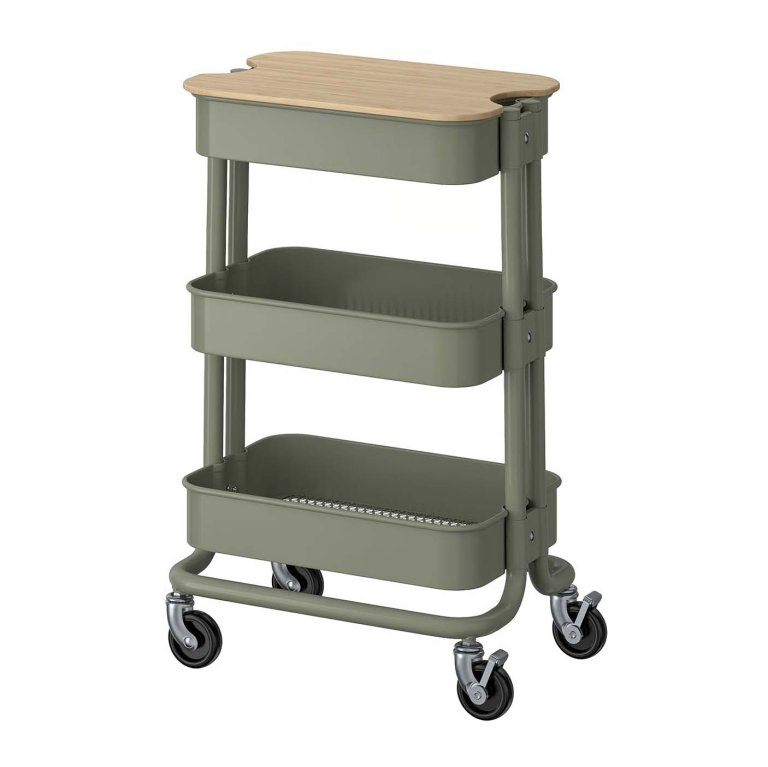 Green rolling cart storage with lid