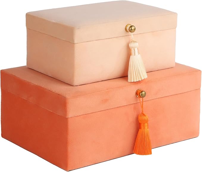  blush and peach velvet storage boxes