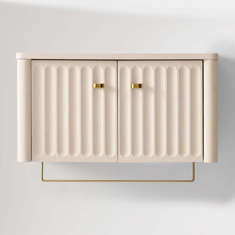 Small fluted wall cabinet with towel bar