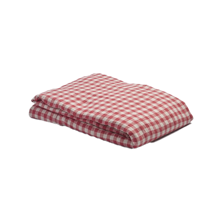  gingham red folded flat sheet from piglet in bed