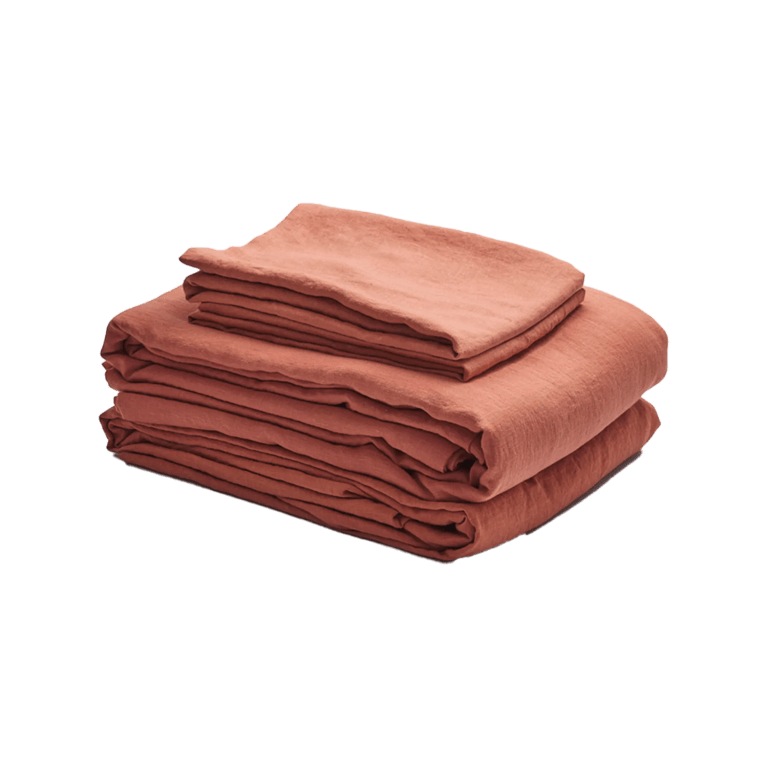  linen full set of sheets in burnt orange from piglet in bed