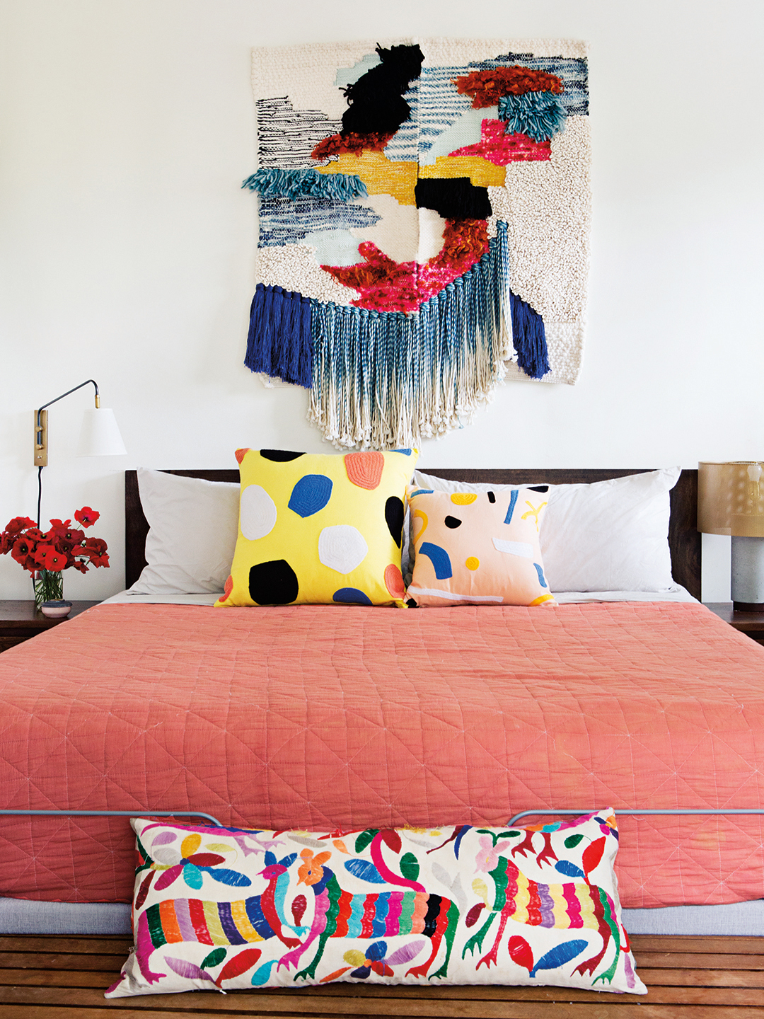 colorful red bed spread