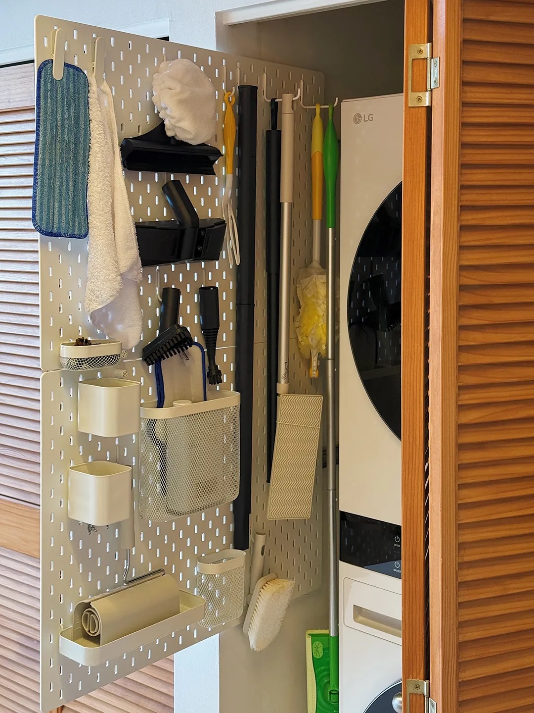 pegboard laundry closet organizer