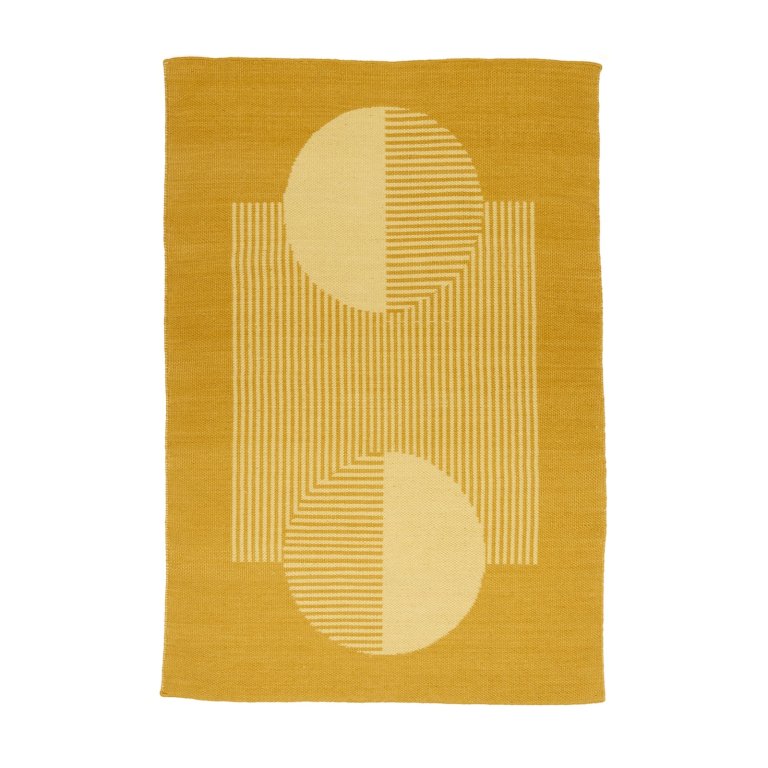  graphic shapes on yellow rug