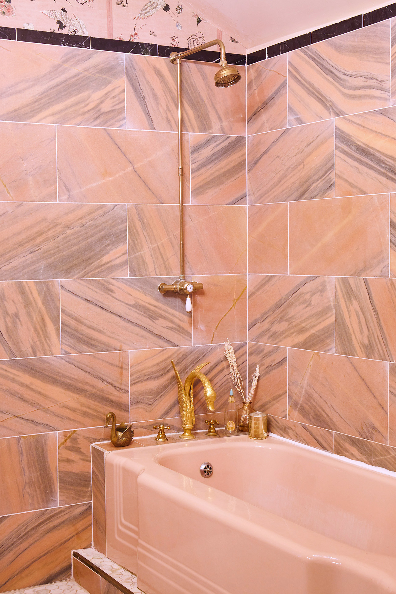 This Bathroom Remodel Is Swathed in Pink Wallpaper