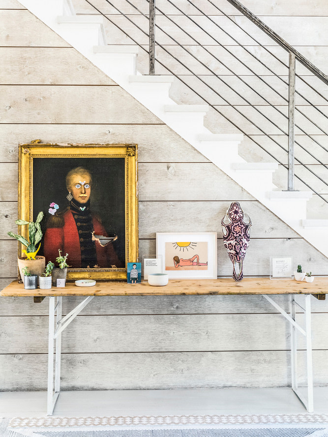 light wash wood paneling in entry