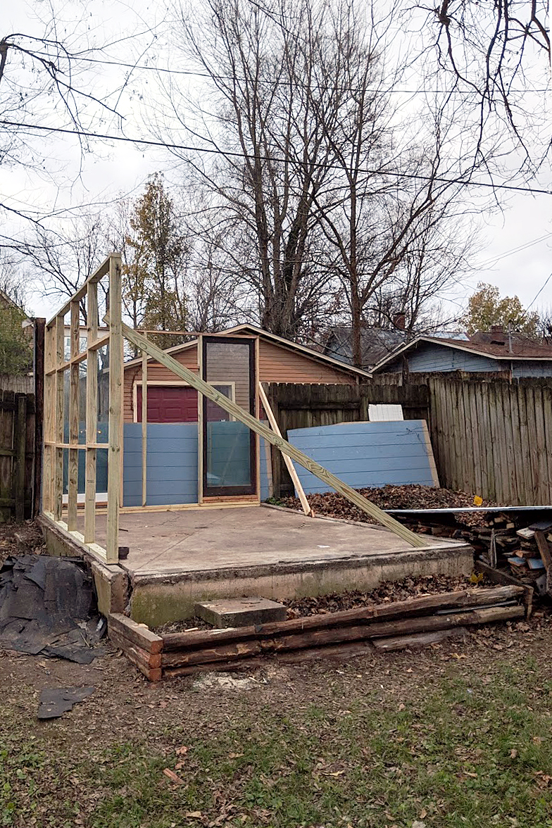 In-process: wooden frame of greenhouse