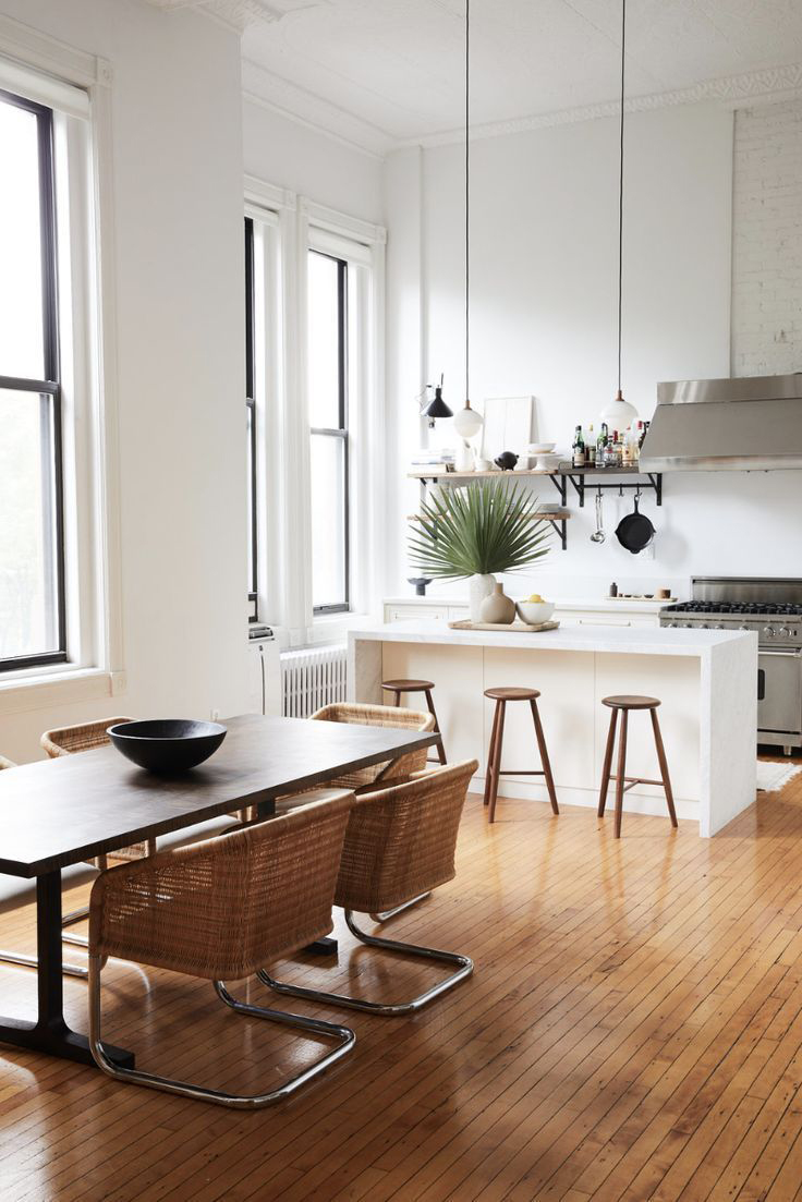 open kitchen dining room white cabinets