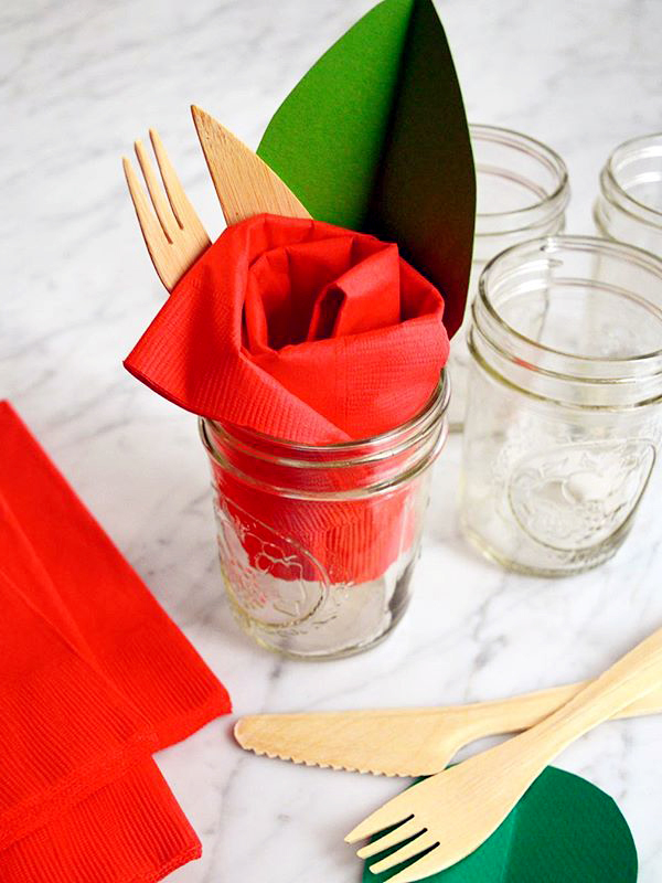 red rose-shaped paper napkin