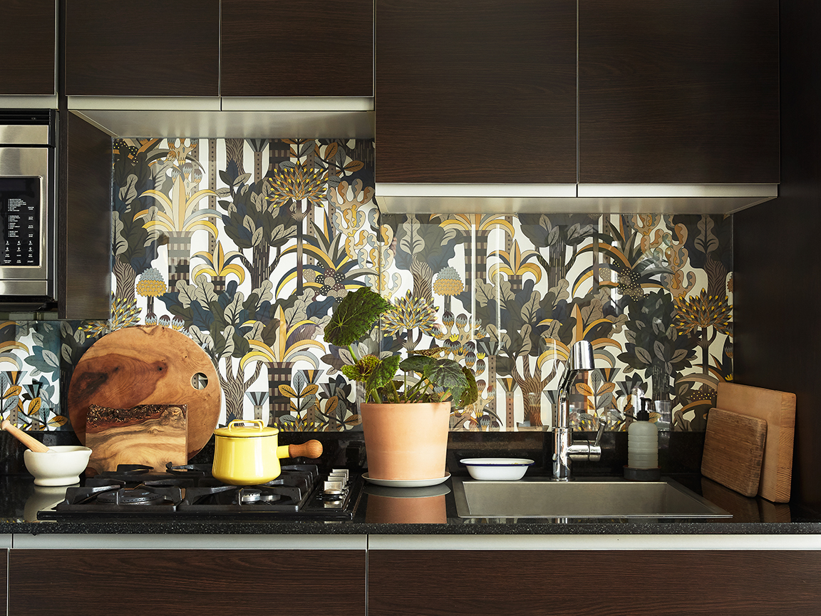 floral wallpaper backsplash