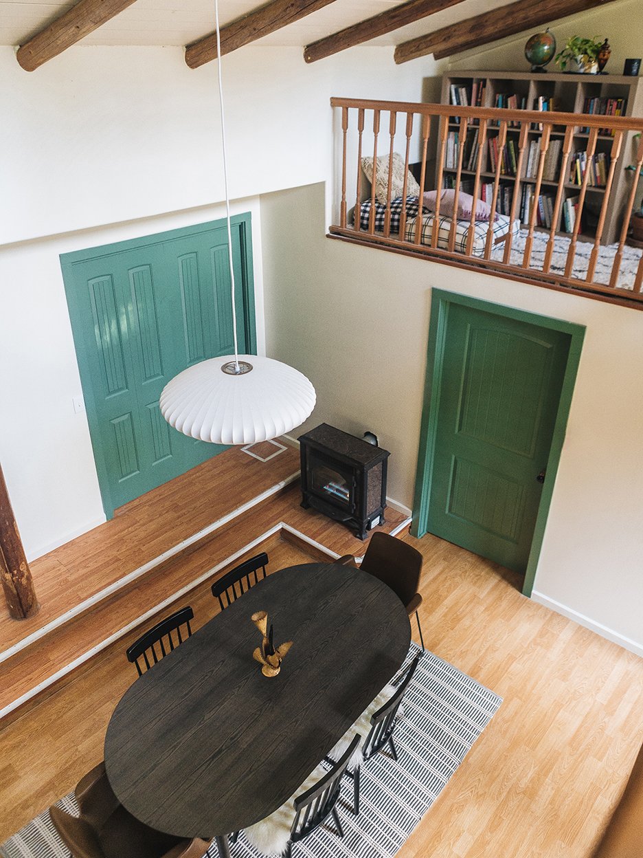 View into dining room from above after painting