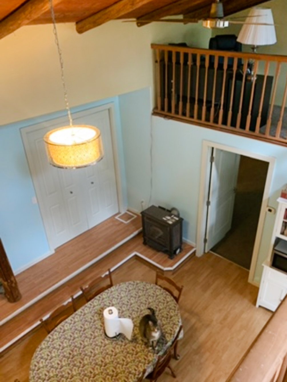 View from above inoto dining room before paint