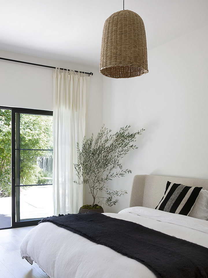 bedroom with basket pendant