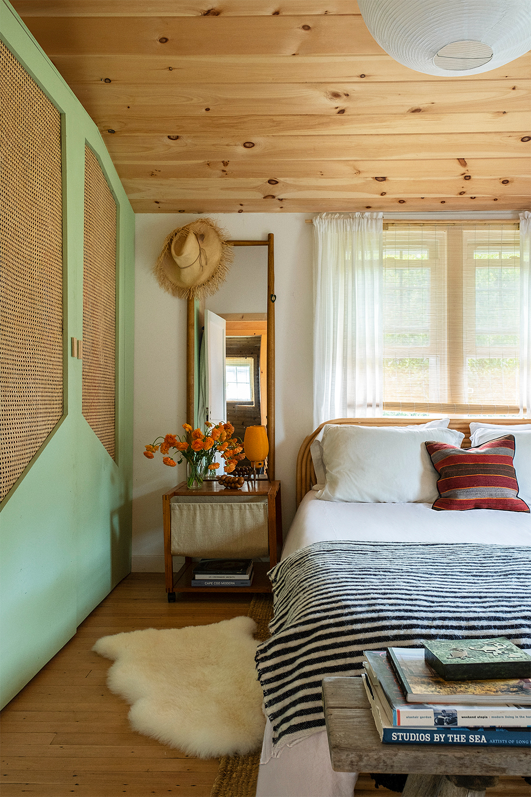 green closet in beachy bedroom