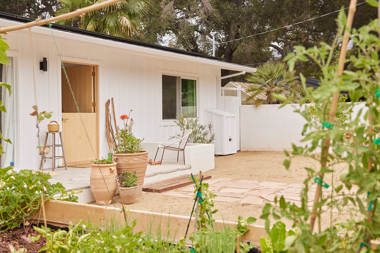 front of tiny desert home