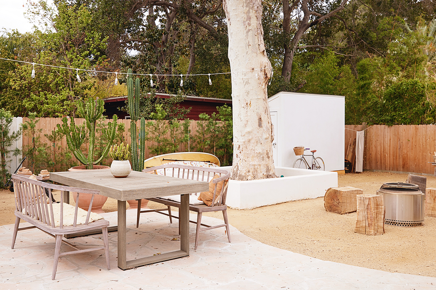 outdoor dining table in desert yard