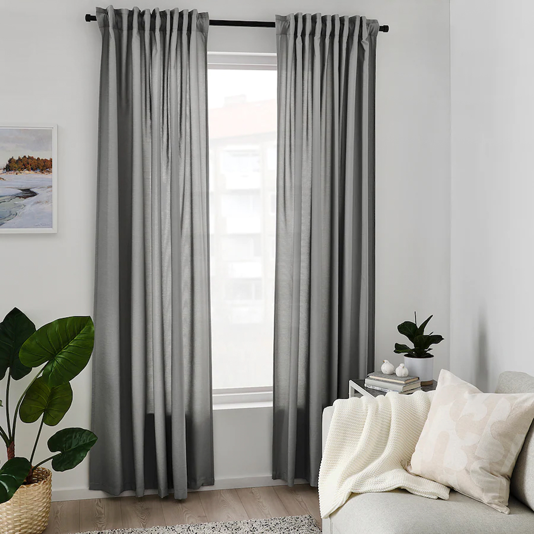 値下げ　IKEA吸音カーテン廃盤品　GUNNLAUGU グンラウグ グレー GUNNLAUG-ikea-curtains-domino.