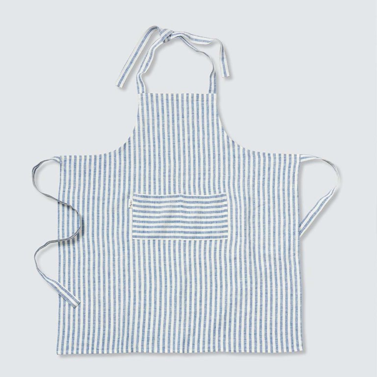  striped white and blue linen apron