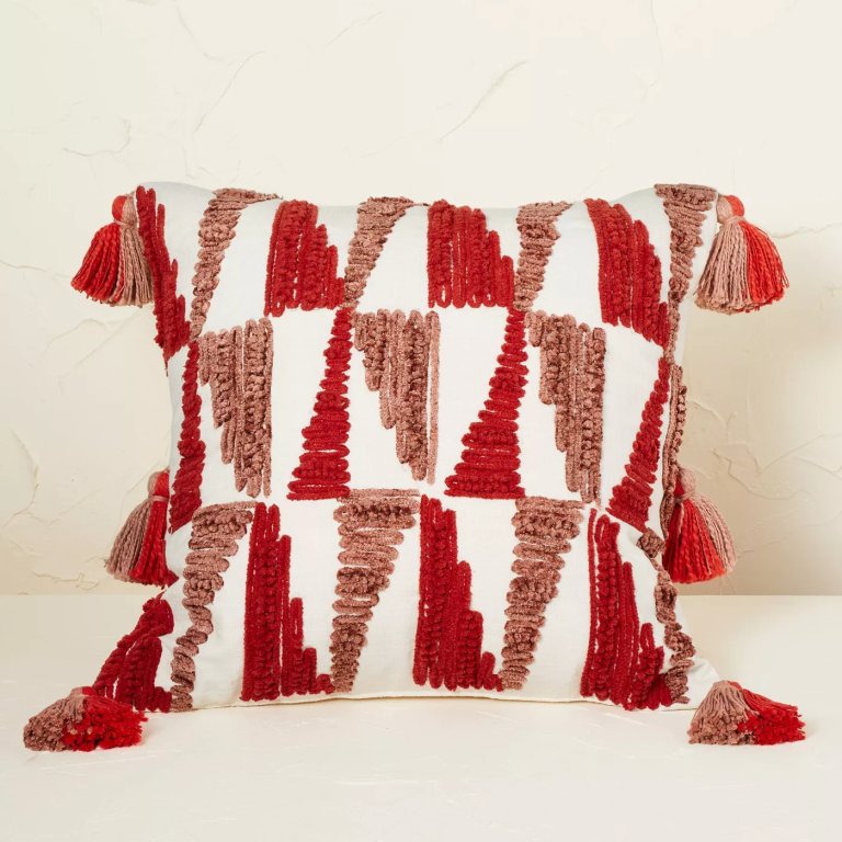  red embroidered throw pillow