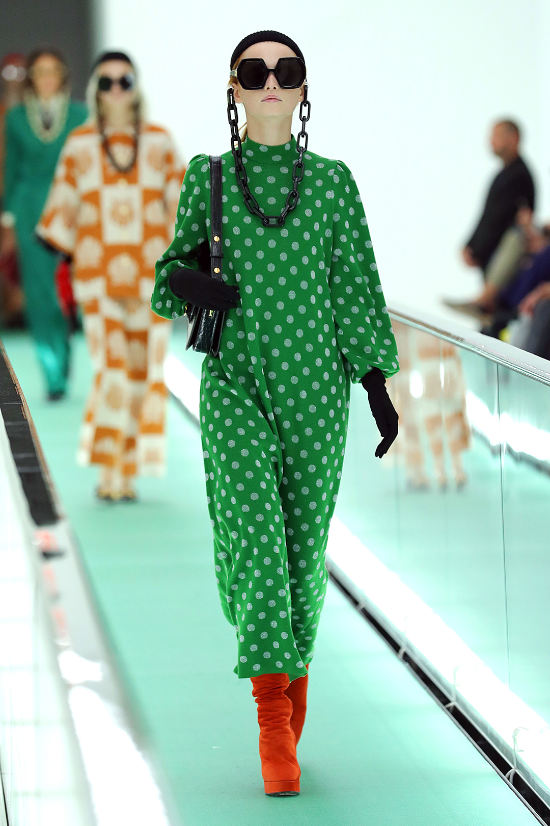green dress on catwalk