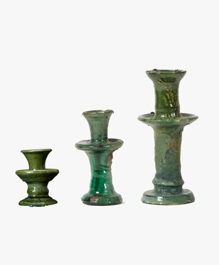  vintage green candlestick holders from Morocco