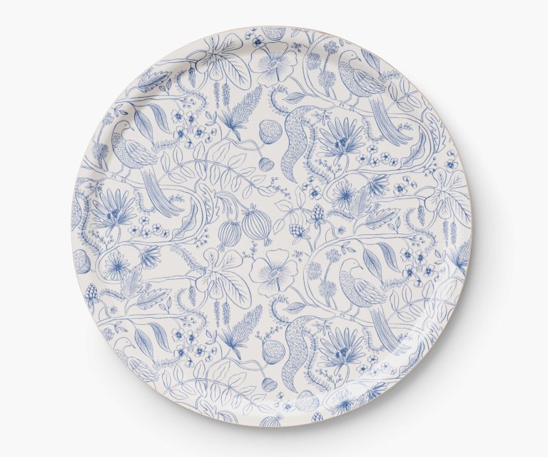  blue and white plate with flower patterns