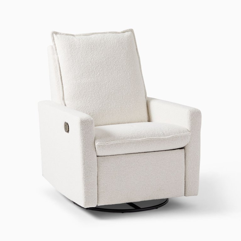  white boucle reclining glider chair