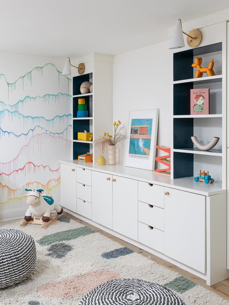 white playroom built ins