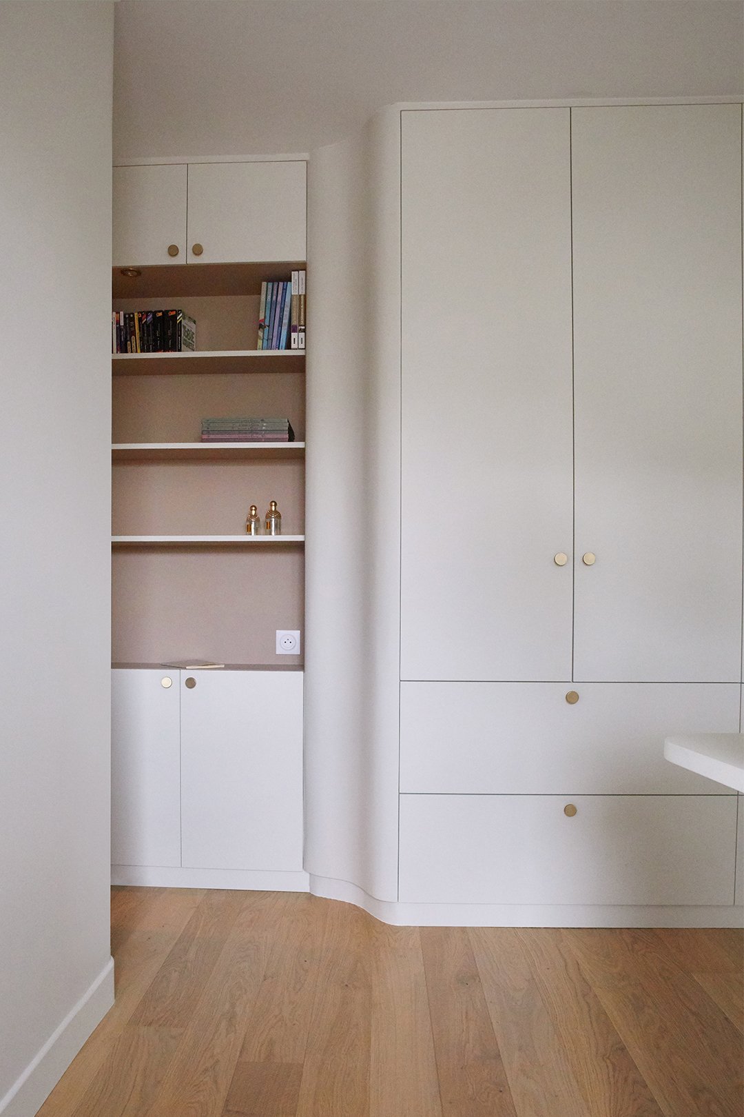white built-in storage