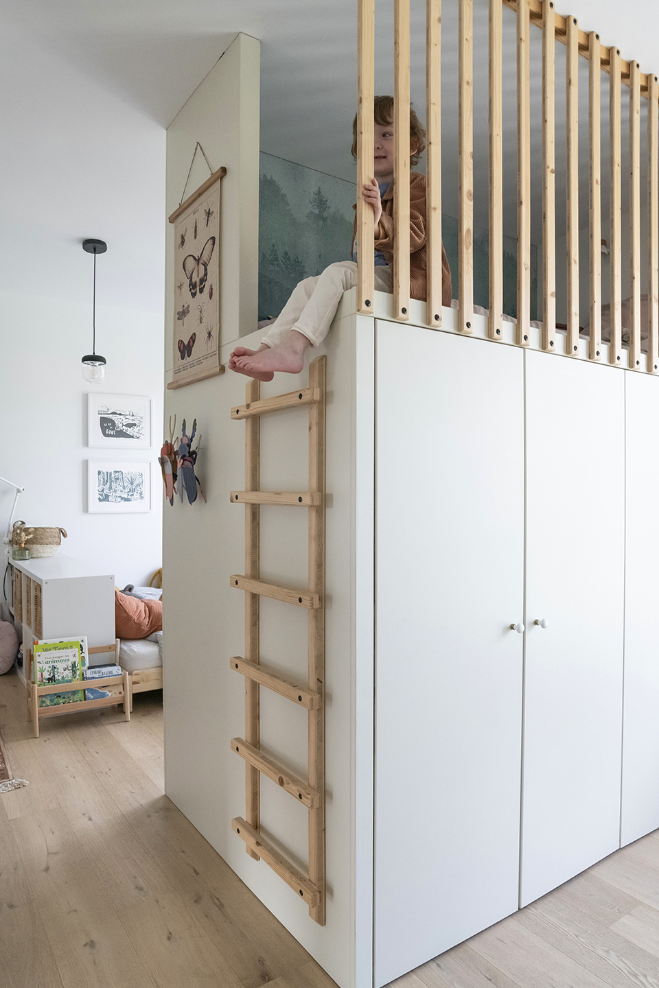 lofted bed with kid