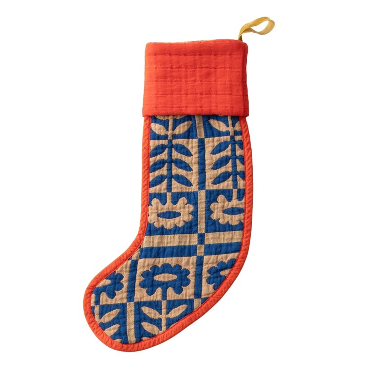  blue and orange floral stocking