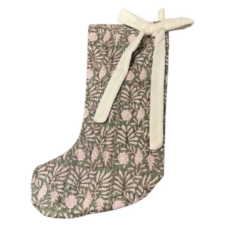  sage green floral stocking with bow
