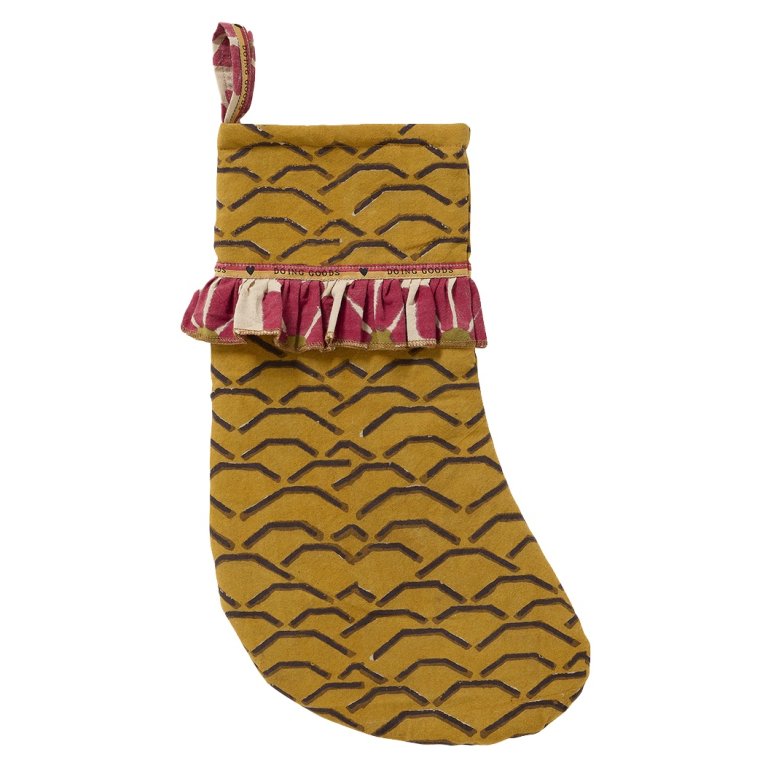  yellow and red patterned christmas stocking