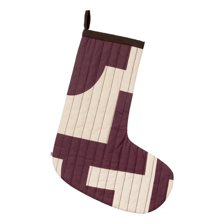  cream and burgundy abstract christmas stocking