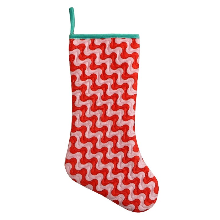  red and pink squiggle christmas stocking
