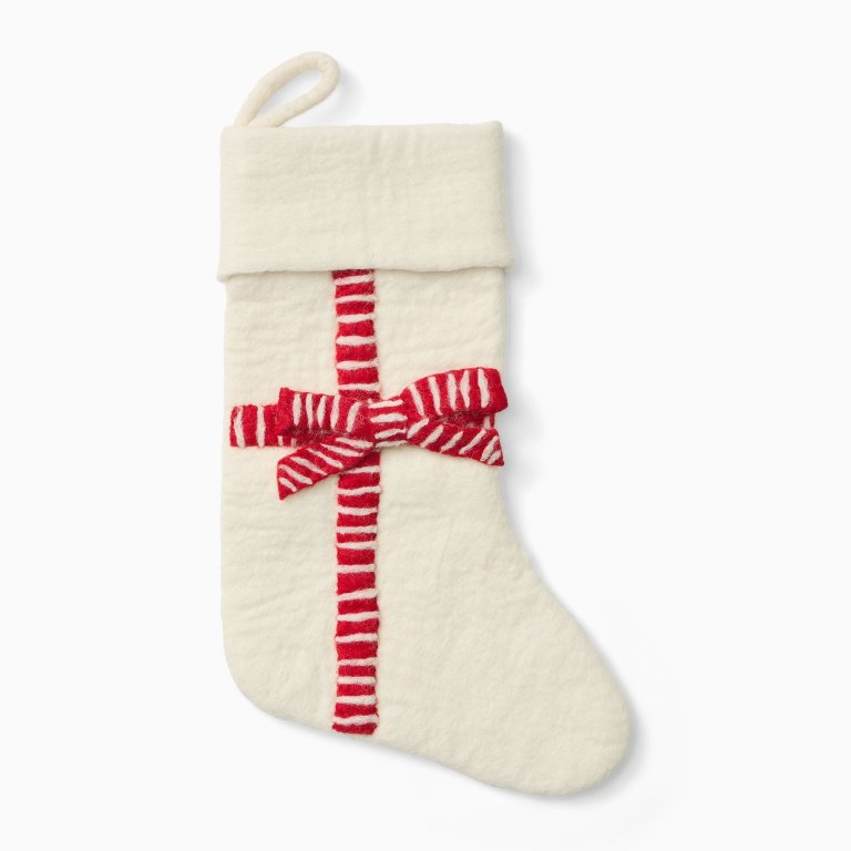  cream felt stocking with red bow