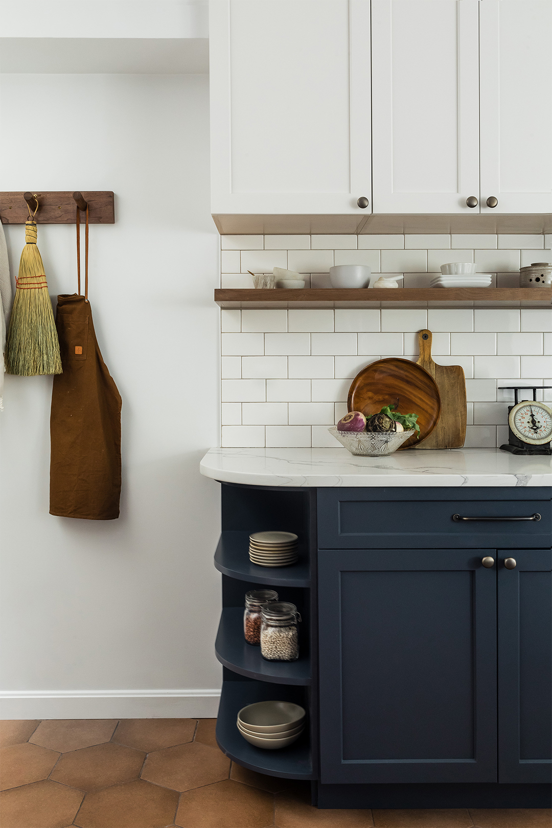 blue lower curved cabinet