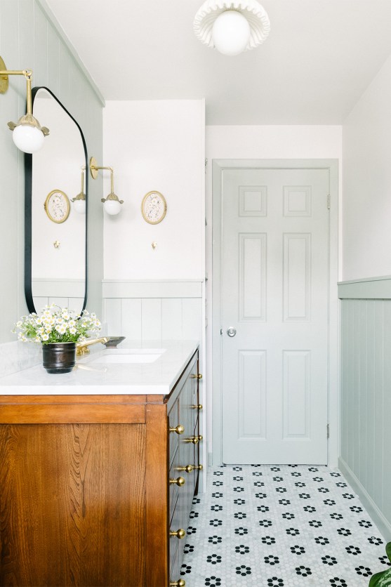 A 55 Square Foot Kids' Bathroom Renovation, Complete with Green Shiplap
