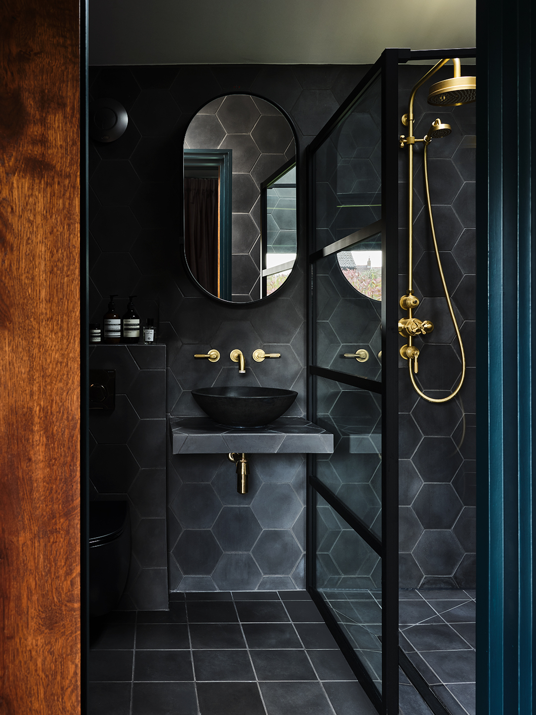 black shower tile