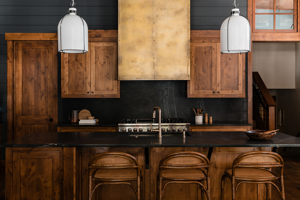 rustic kitchen with brown wood cabinets