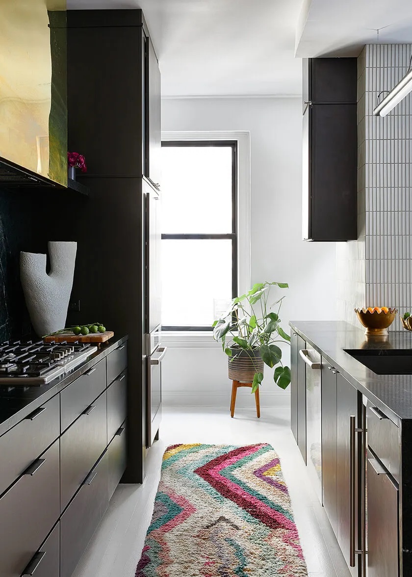 long black galley kitchen