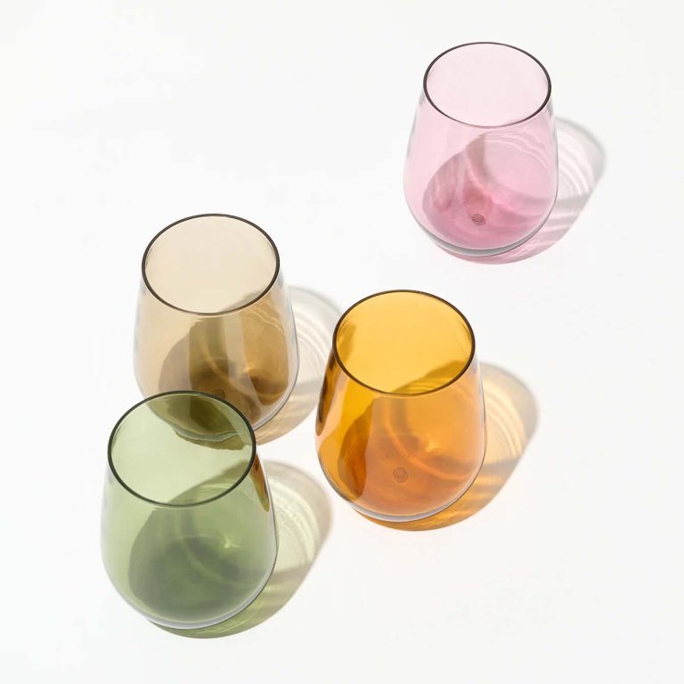 Colorful stemless wine glasses