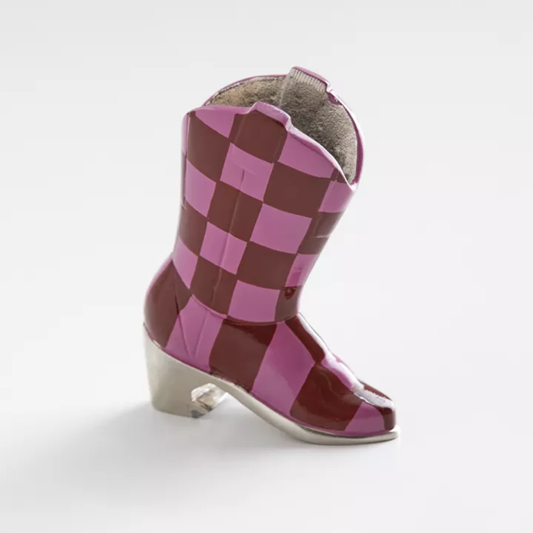  Pink checkered cowboy boot bottle opener