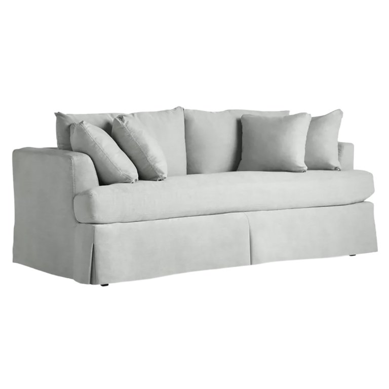 Gray sofa on white background.