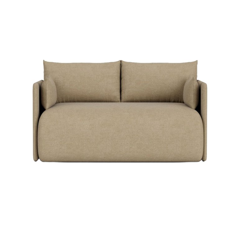 Dark beige-green two-seater sofa bed on white background.