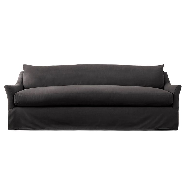 Black sofa on white background.